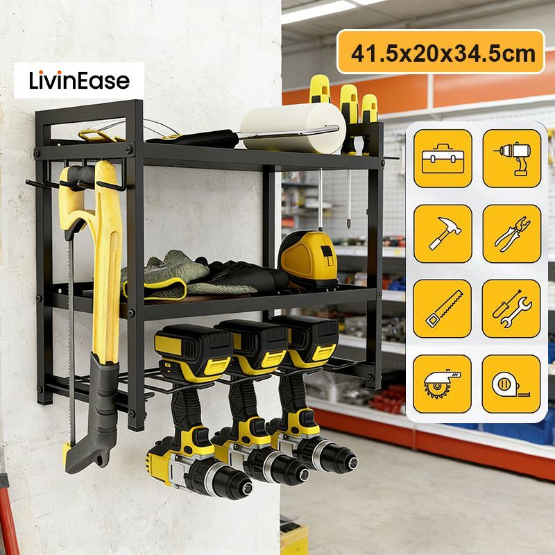 LivinEase Wall Mounted Tool Rack With Built In Drawer 2/4-Tier Heavy ...