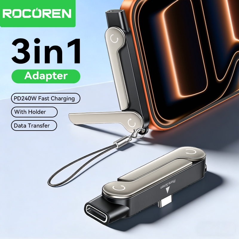 Rocoren USB Type C OTG Adapter 3 in 1 With Holder Stand USB C to C PD ...