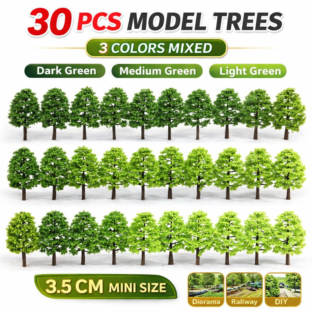 30 Pcs 3.5cm Mini Model Trees Mixed Green Set for Train Railroad ...