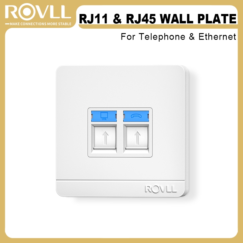 ROVLL RJ45 RJ11 Faceplate Single/Dual Port White Wall Plate Networking ...