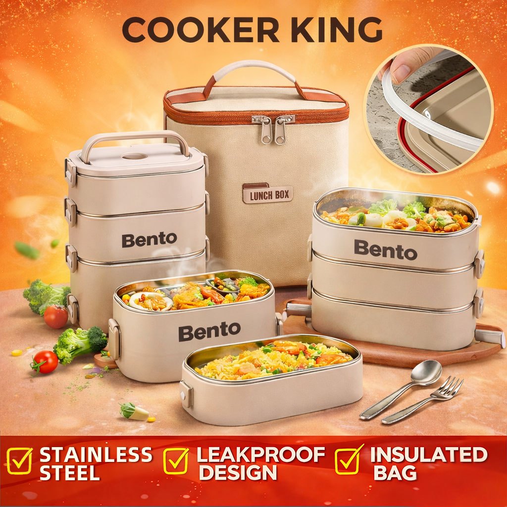 COOKER KING Stainless Steel Thermal Bento Box 1/2/3 Layers Leakproof ...