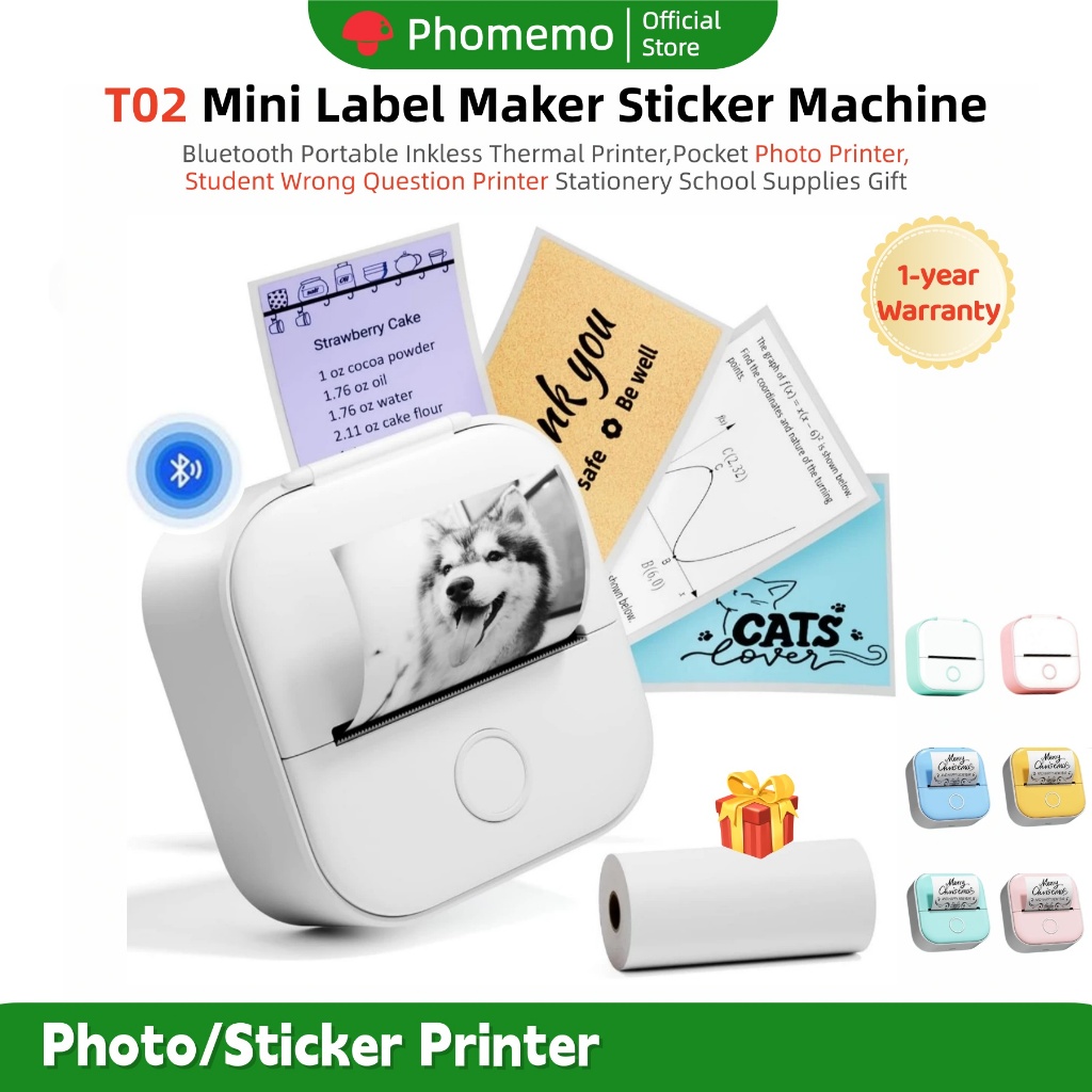 Phomemo T02 Mini Photo Printer, Bluetooth Portable Inkless Thermal ...