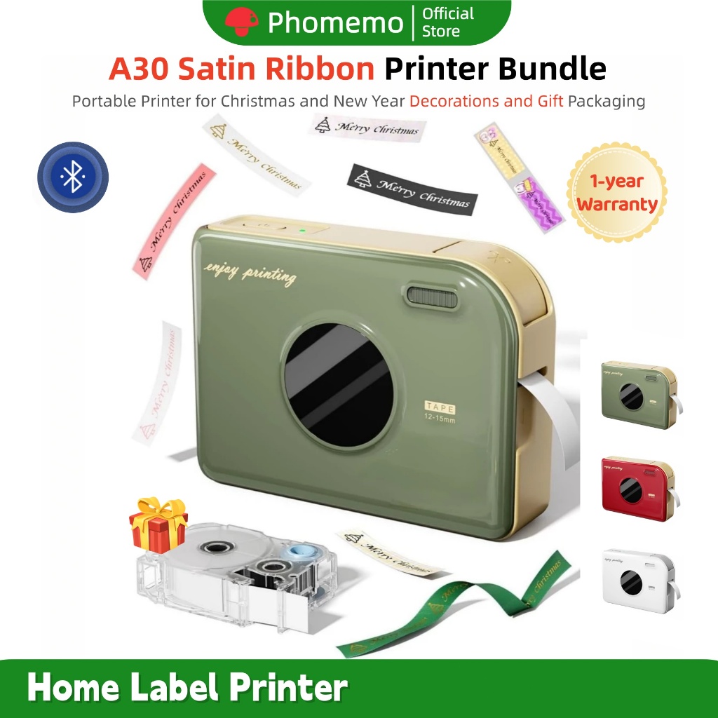 Phomemo A30 Portable Satin Ribbon Label Printer Bundle,for Christmas ...