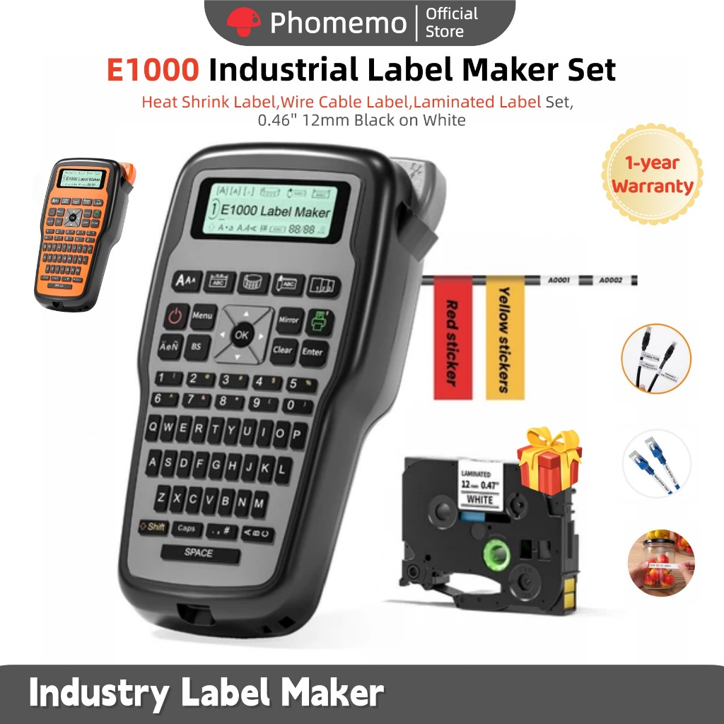 Phomemo E1000 Industrial Label Printer,Heat Shrink Label,Wire Cable ...