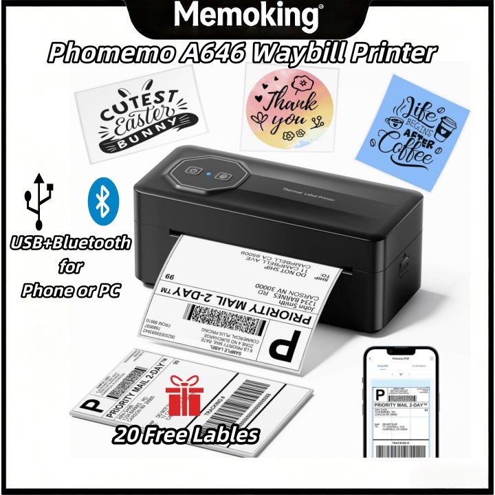 Phomemo A6 Waybill Bluetooth Thermal Shipping Label Printer, A646 ...