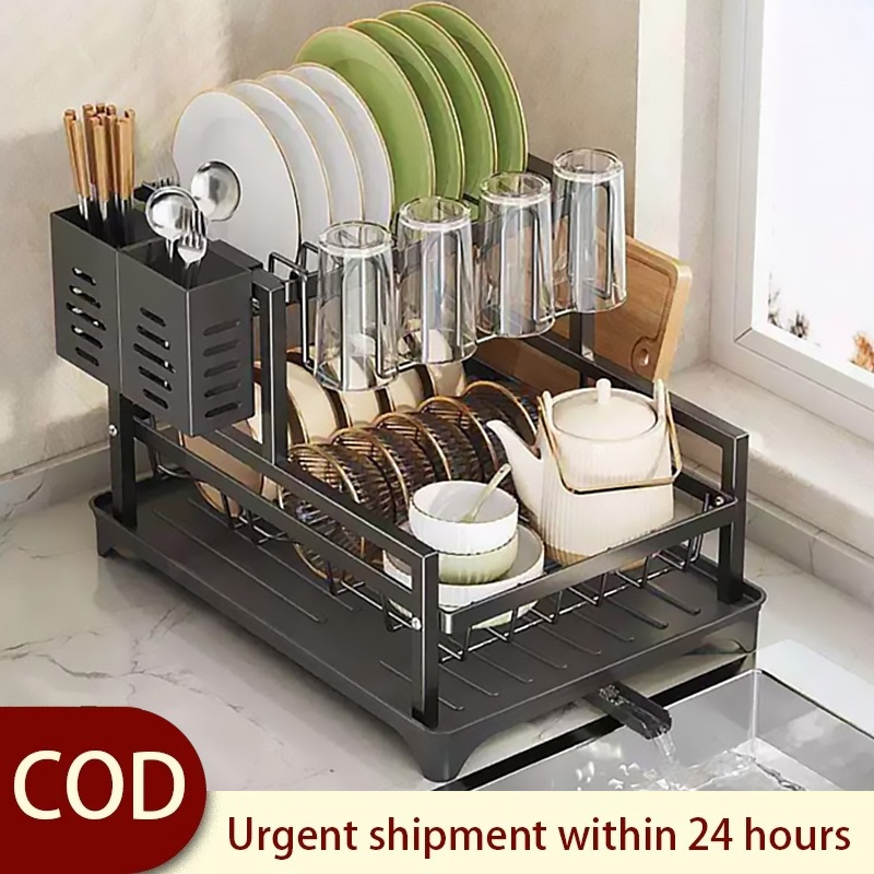 Dish rack with drip tray for kitchen rotatable drain rack stainless ...