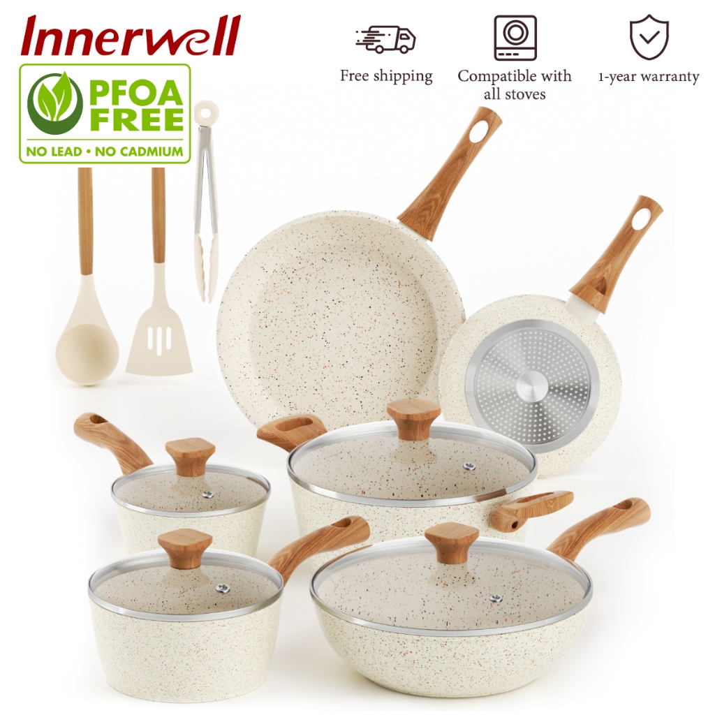 Innerwell White Granite periuk batu Non sticky Cookware Set (13 Pcs ...