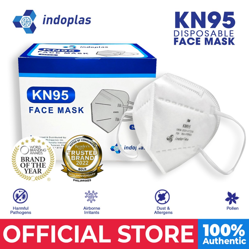 Indoplas KN95 Disposable Face Mask 50's with Design Face Shield Mask ...