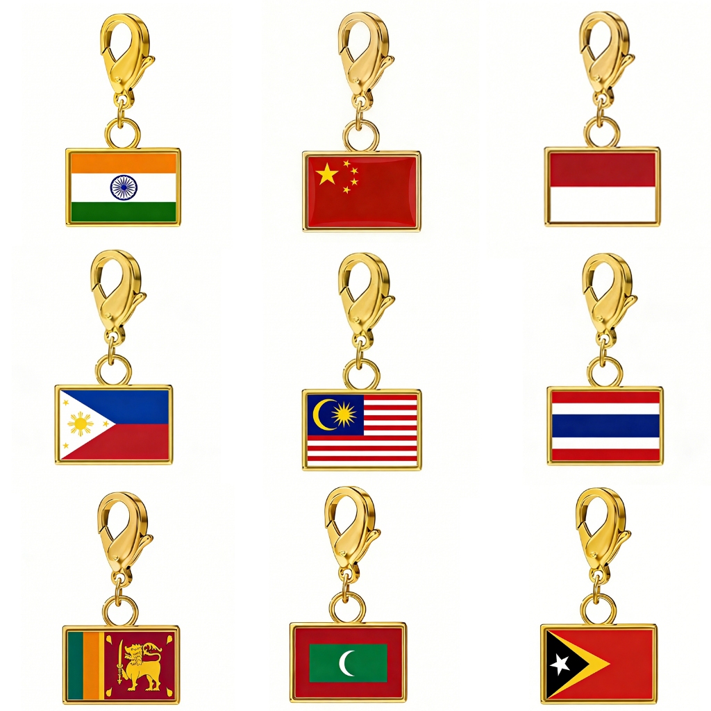 LIKGREAT Trendy 10mm width Asian Countries Flags Charms Stainless Steel ...