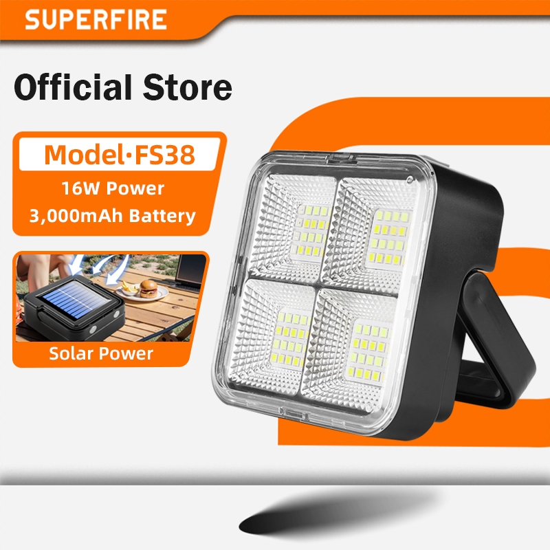 SUPERFIRE FS38 16W Solar Camping Lights Outdoor with Hook IP54 ...