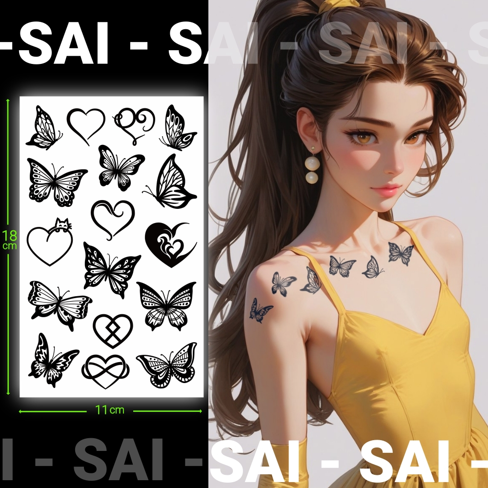 SAI MAGIC TATTOO 100 Lasts To 2 Weeks Sticker Waterproof Butterfly 18CM ...