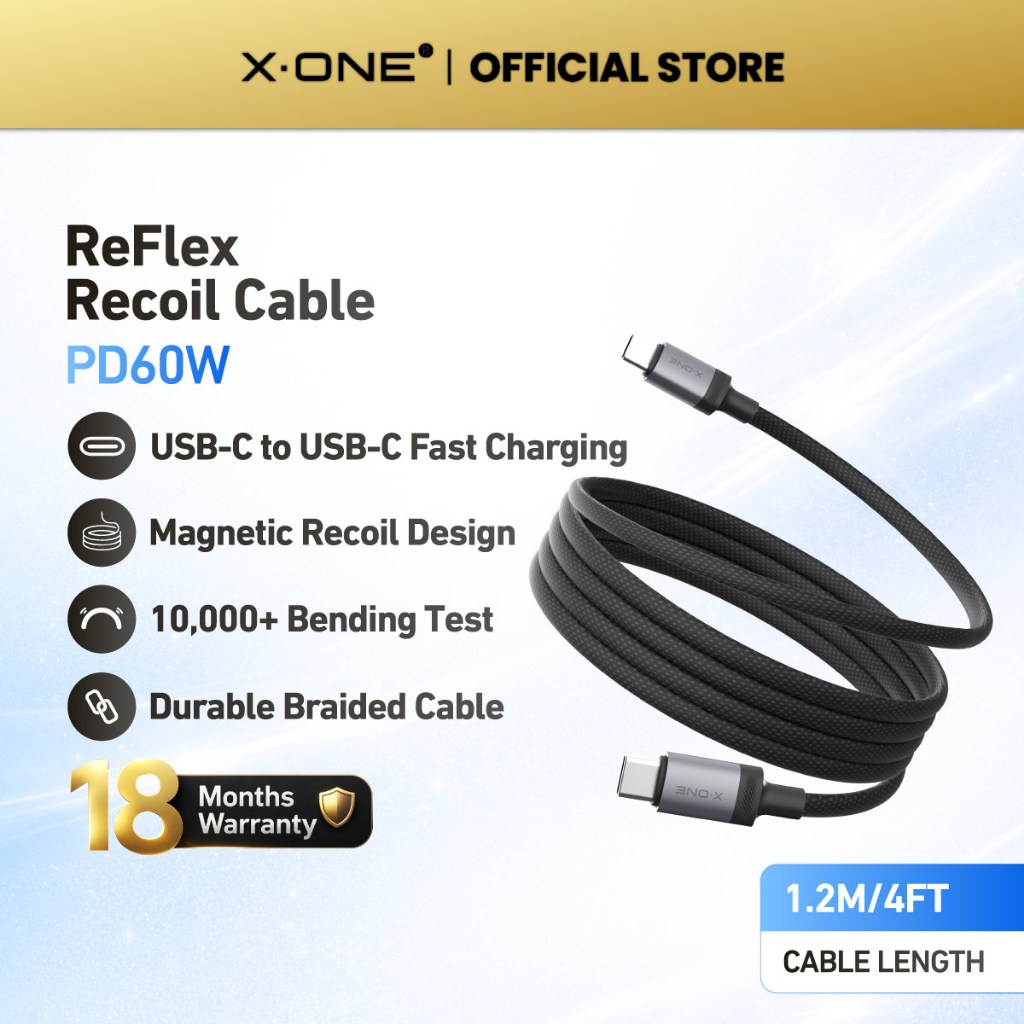 X.ONE Reflex Recoil PD60W USB-C to USB-C Fast Charge Magnetic Cable ...