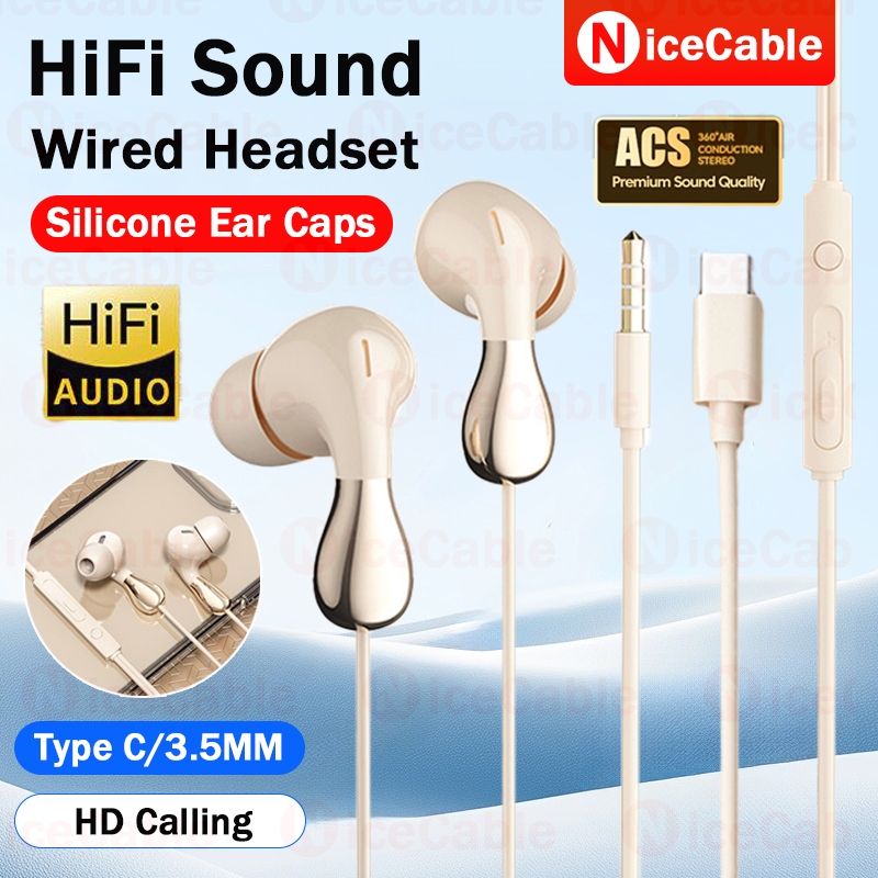 Type C/3.5MM Jack Wired Earphone HiFi Stereo Sound In-Ear Headphone ...