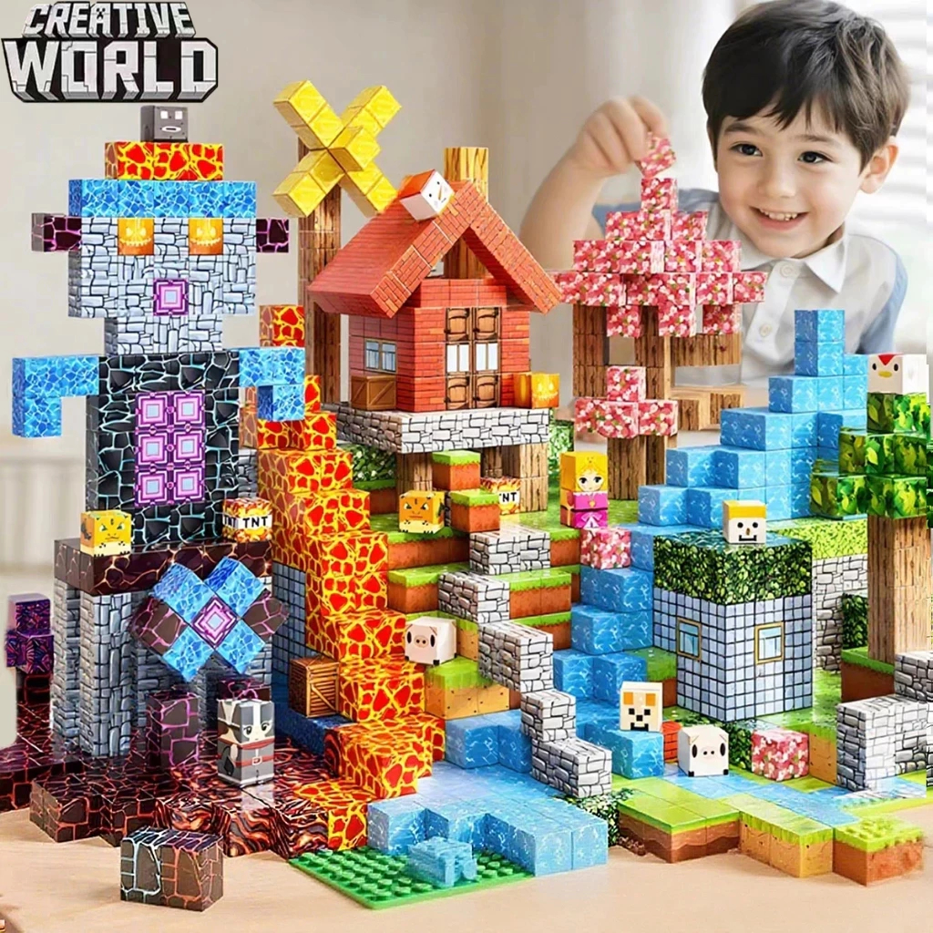 Magnetic Building Blocks Cubes Pixel World Creative Construction Brick ...