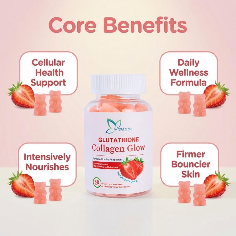 NATURE GLOW Glutathione Collagen Glow Whitening Skin Anti-Aging With Collagen Vitamin 60 Gummies