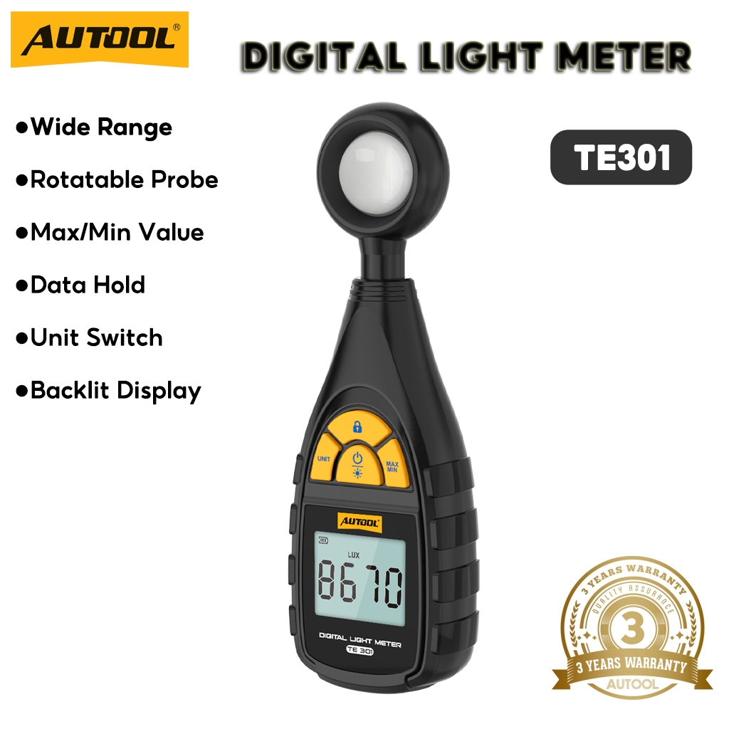 AUTOOL TE301 Digital LED Illuminometer, 0-200,000 Lux Range, Handheld ...