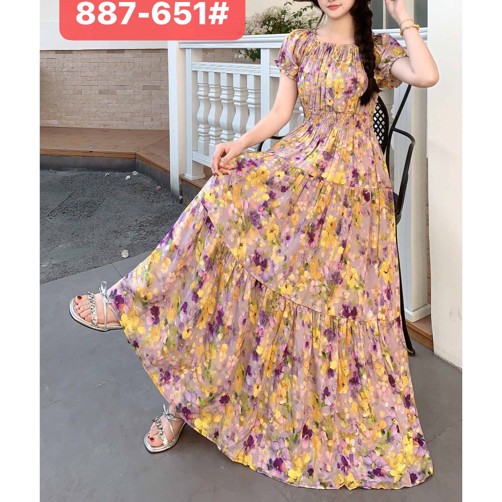 shopee dress for ladies THHONE Maxi Long Women Summer Indian Women Clothes Bohemian Cotton Linen Floral Beach Korean Style Casual Vintage Off Shoulder A-line Dresses DESIGNERS: Elliatt