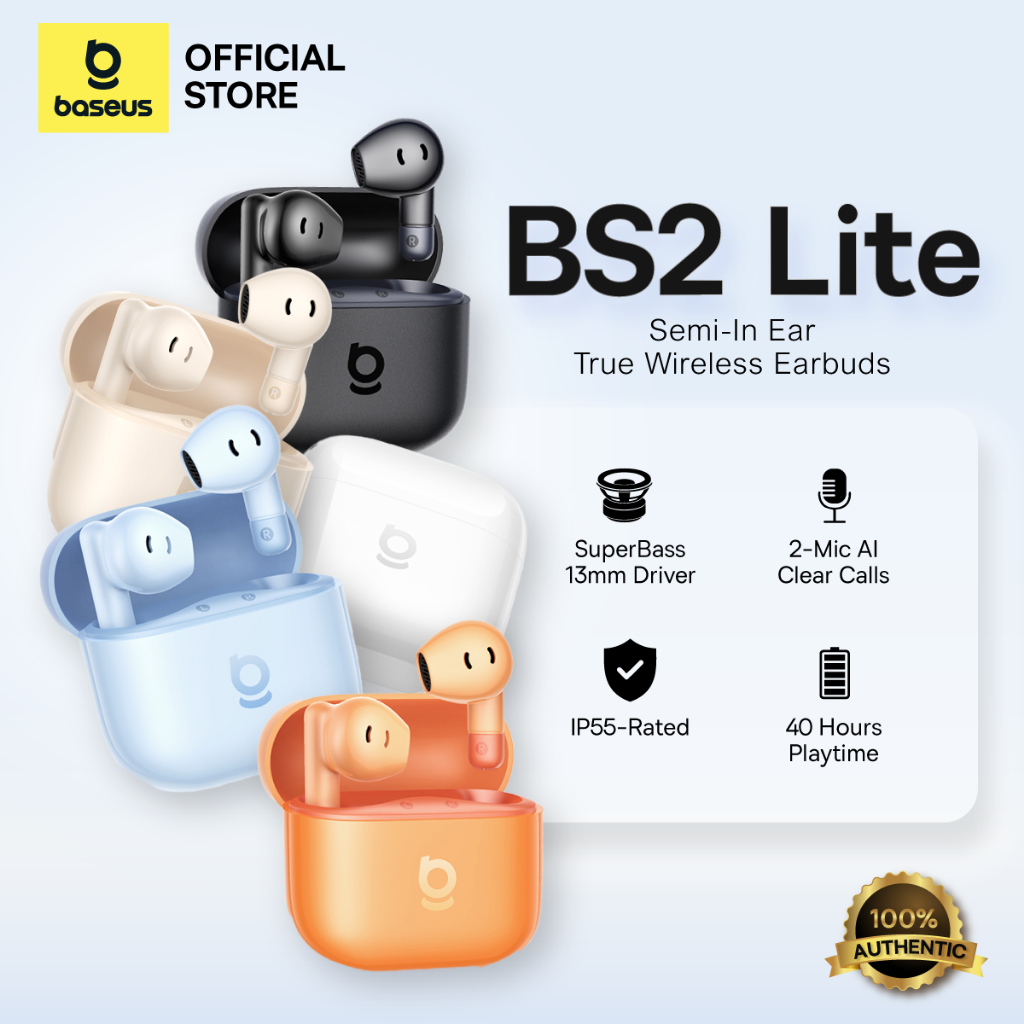 24-Month Warranty】Baseus BS2 Lite True Wireless Earbuds TWS Bluetooth 5.3  with IPX5 Waterproof 33h Music Time Call ENC | Shopee Philippines