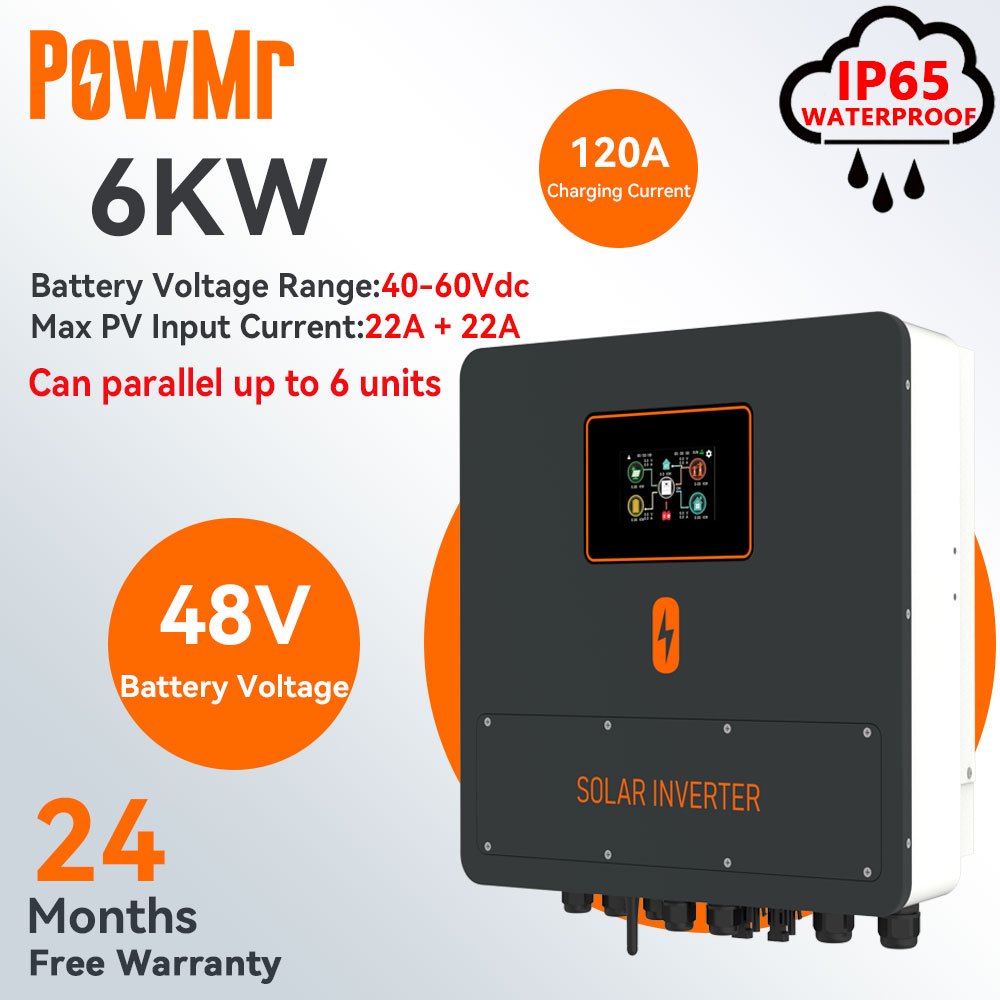 PowMr 3KW/6KW 24V/48V MPPT Solar Hybrid Inverter Pure Sine Wave 230VAC ...