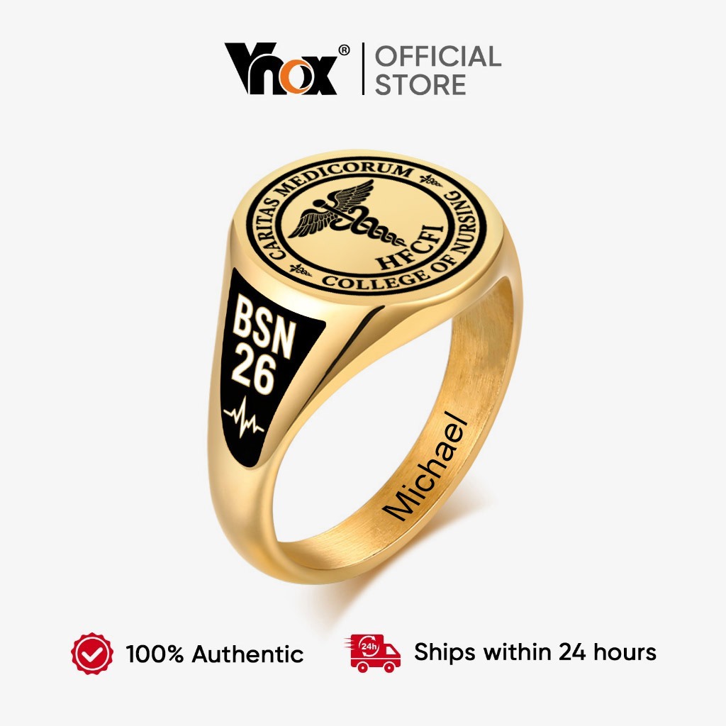 COD】Vnox Engraved Eagle Signet Stainless Steel Ring,18K Gold 2/3