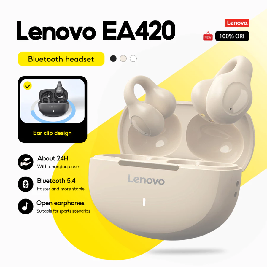 Lenovo Earbuds EA420 Sport Bluetooth 5.4 Wireless with Mic TWS U-shaped Ear Clip Type Earphone Touch Control Long Battery Life