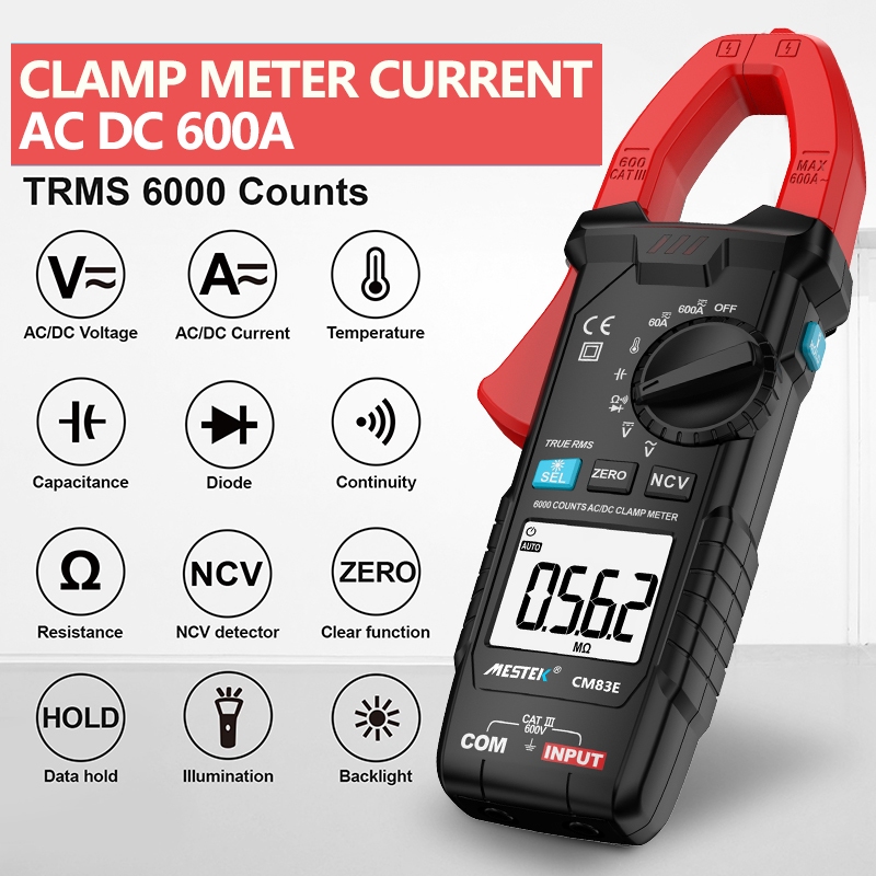 MESTEK AC/DC 600A Digital Clamp Meter Current Clamp NCV Current Ampere ...