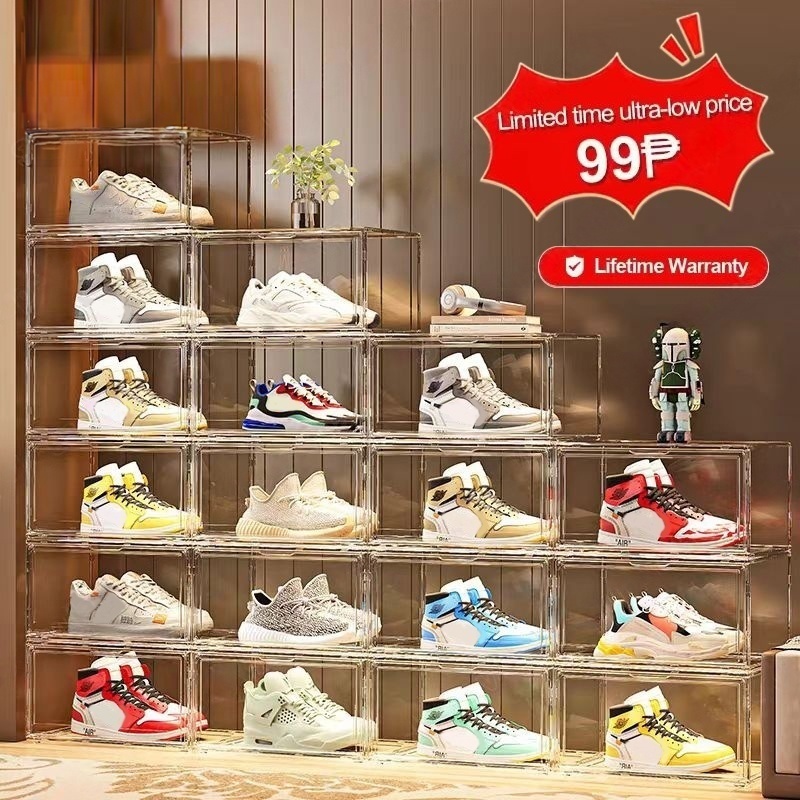 Acrylic Shoe Box Stackable Magnetic Shoe Rack Transparent Storage ...