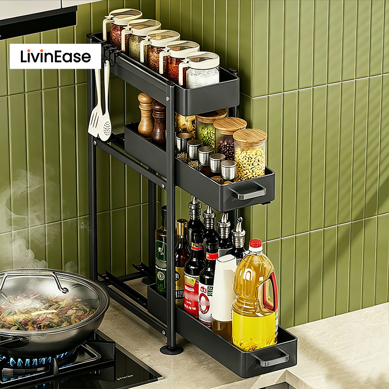 LivinEase 2/3 Tier Kitchen Drawer Spice Rack Pull Out Organizer ...
