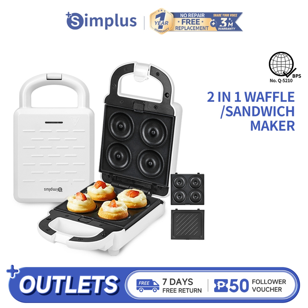 Simplus Waffle Sandwich Maker Bread Maker Toaster Detachable Plate ...