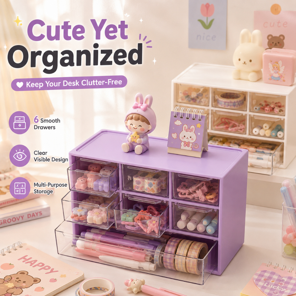 Desk Storage Box With 6 Slots Box Mini Small Drawer Desk Organizer ...