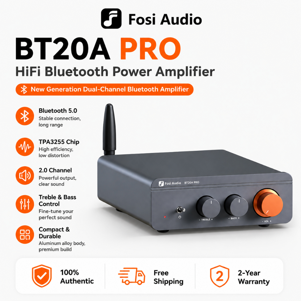 Fosi Audio BT20A Pro Bluetooth 5.0 Amplifier 300Wx2 TPA3255 Stereo