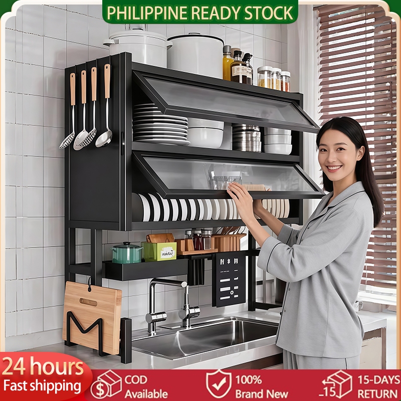 Metallic Dish Cabinet Rack Dustproof Sink Rack With Cabinet Door Multi ...