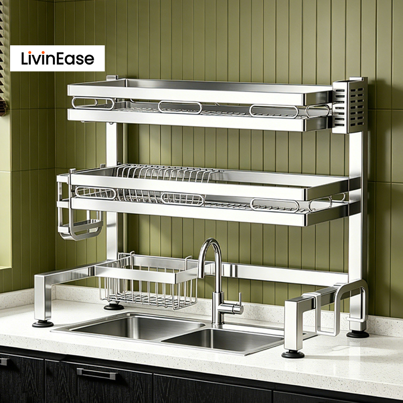 LivinEase 55-120cm Stainless Steel Over Sink Dish Rack, 60kg Heavy Duty ...