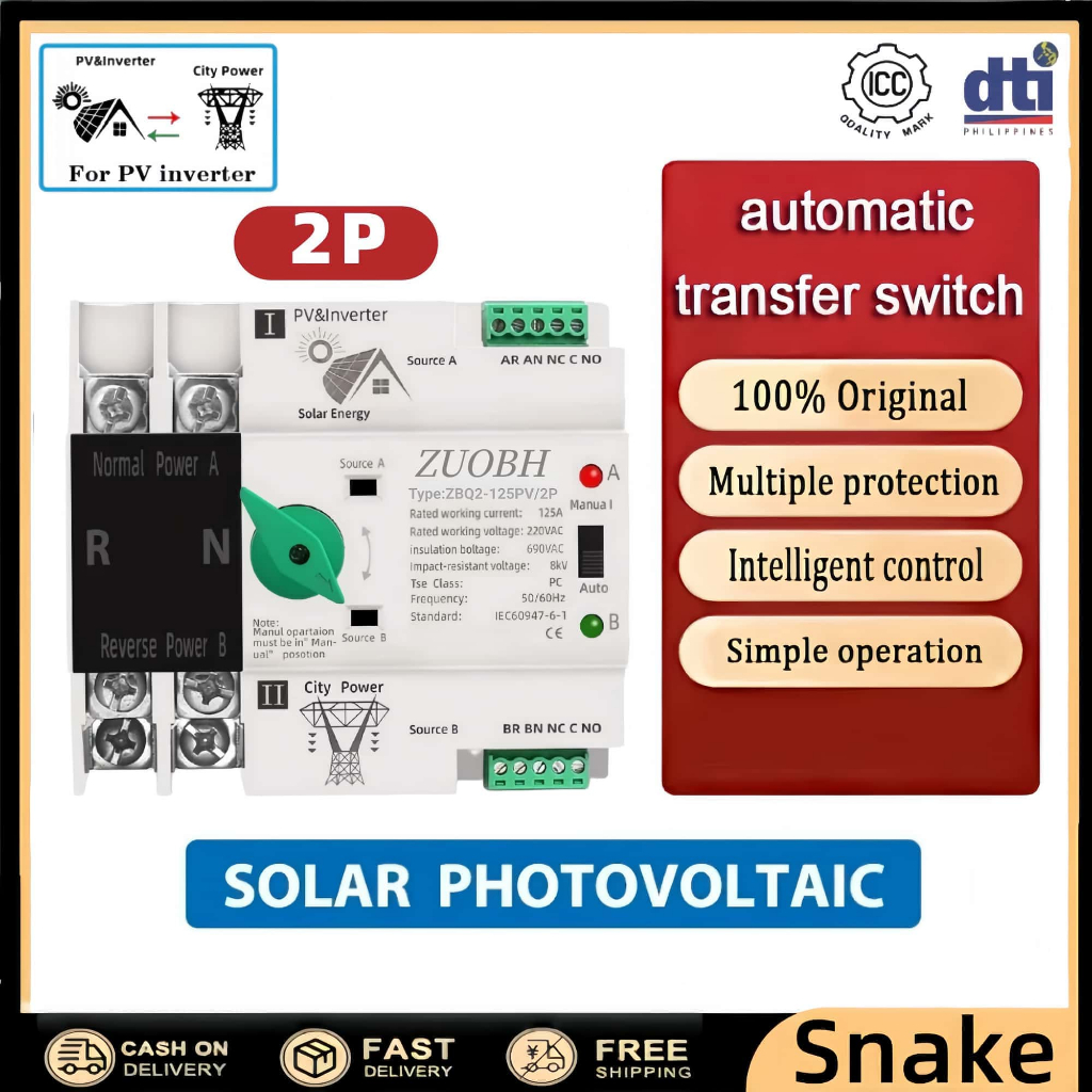 2P Din Rail ATS PV Inverter Dual Power Automatic Transfer Selector ...