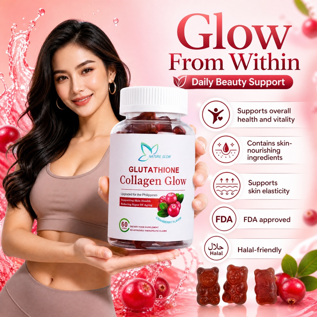nature glow glutathione collagen glow - Cranberry Flavor, 60 Chewable Gummies Nature Glow's GLUTATHIONE Collagen Gummies
