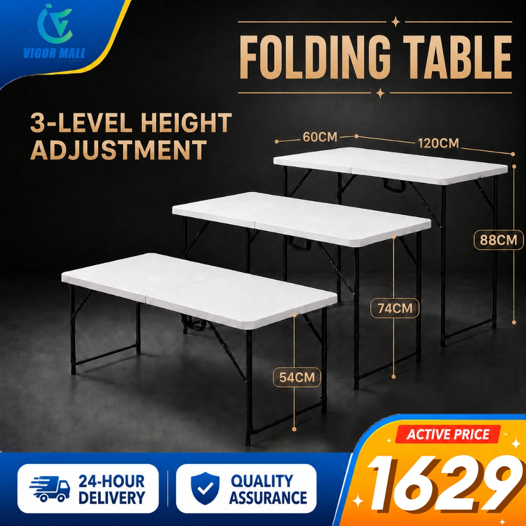 Foldable Table Heavy Duty Plastic 3-level Adjustable 4/5/6FT Household ...