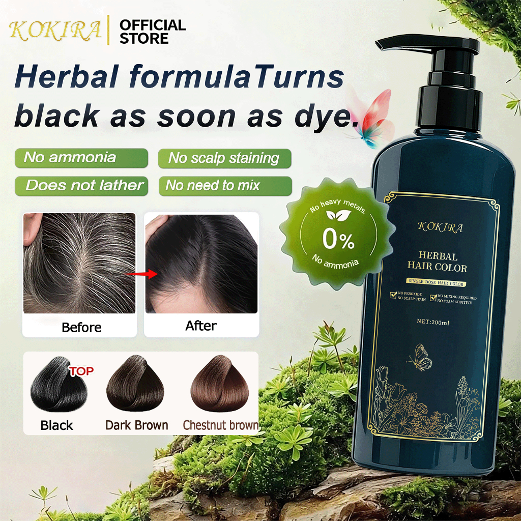 KOKIRA Herbal Hair Dye Shampoo 300ml Herbal Natural Black Brown ...