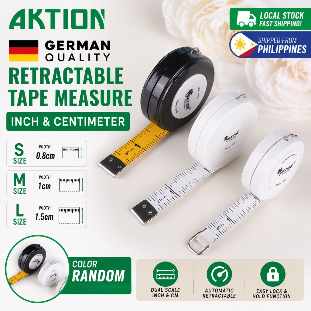 AKTION German Quality 1.5m/60-inch Double-Sided Retractable Tape ...