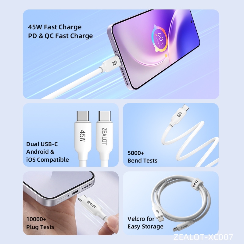 ZEALOT XC007 USB-C to USB-C Fast Charging Cable 3A 45W Silicone Durable  Nylon Braided 1M Heavy Duty Data Cable | Shopee Philippines