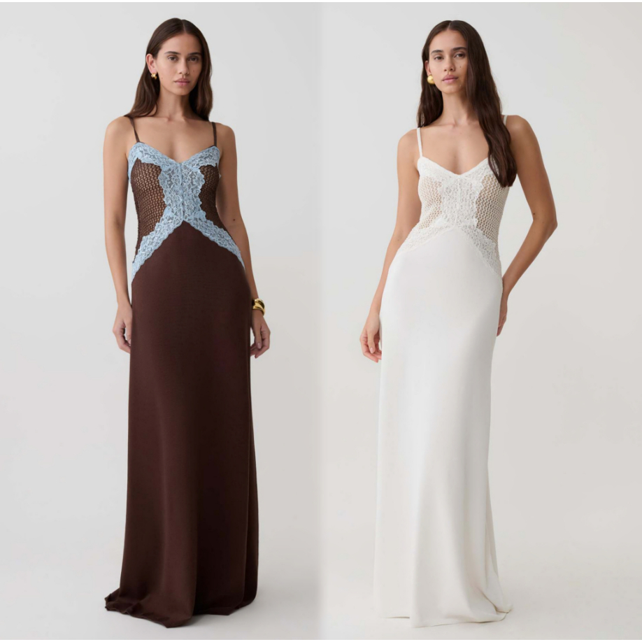 White Strap V Neck Lace Patch Satin Maxi Dress Floor Length Slip Gown ...