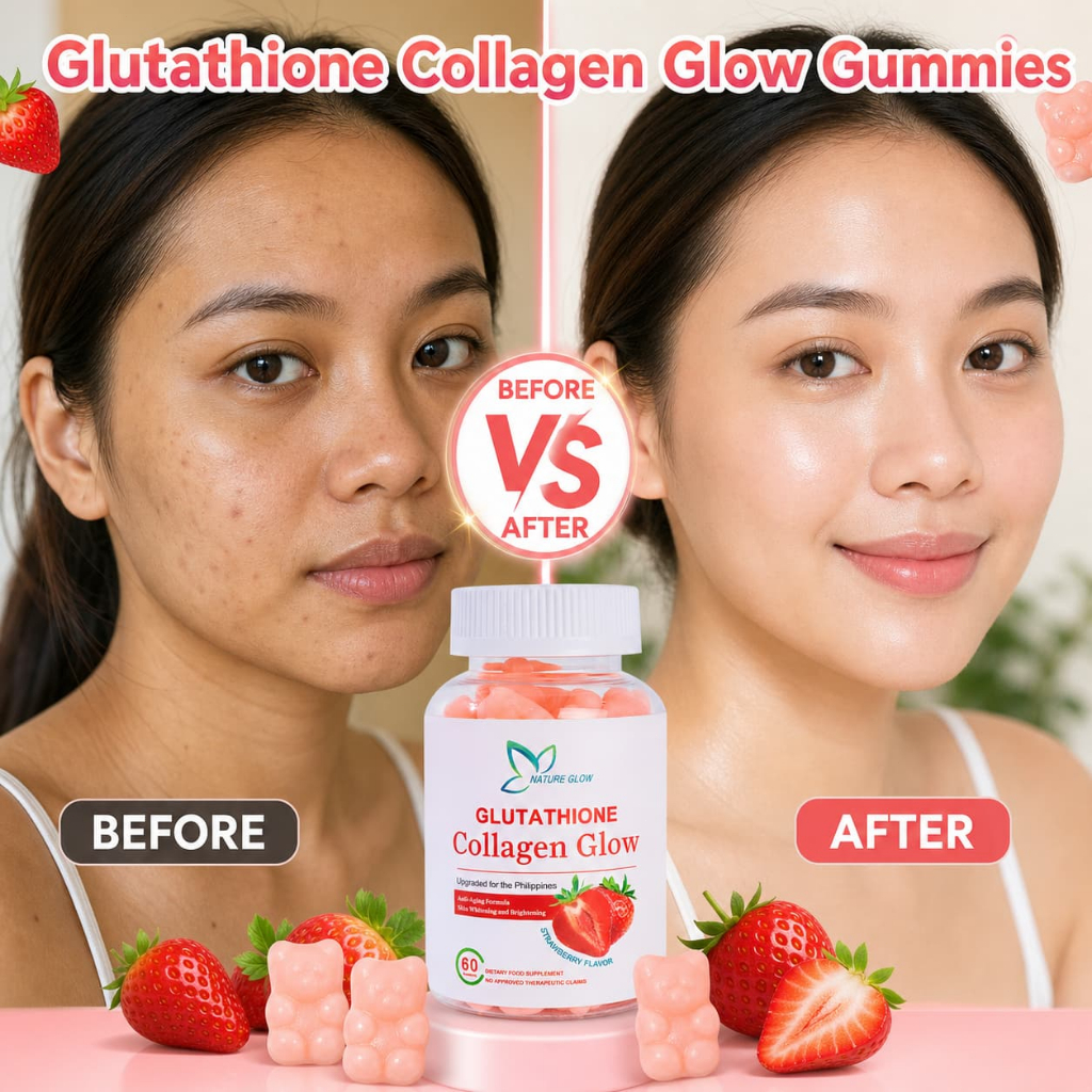 Nature Glow Glutathione Collagen Glow Gummies Brightens Skin Comfort Skin Repair Reduces wrinkles and fine lines Whitening Supplement Halal Certified