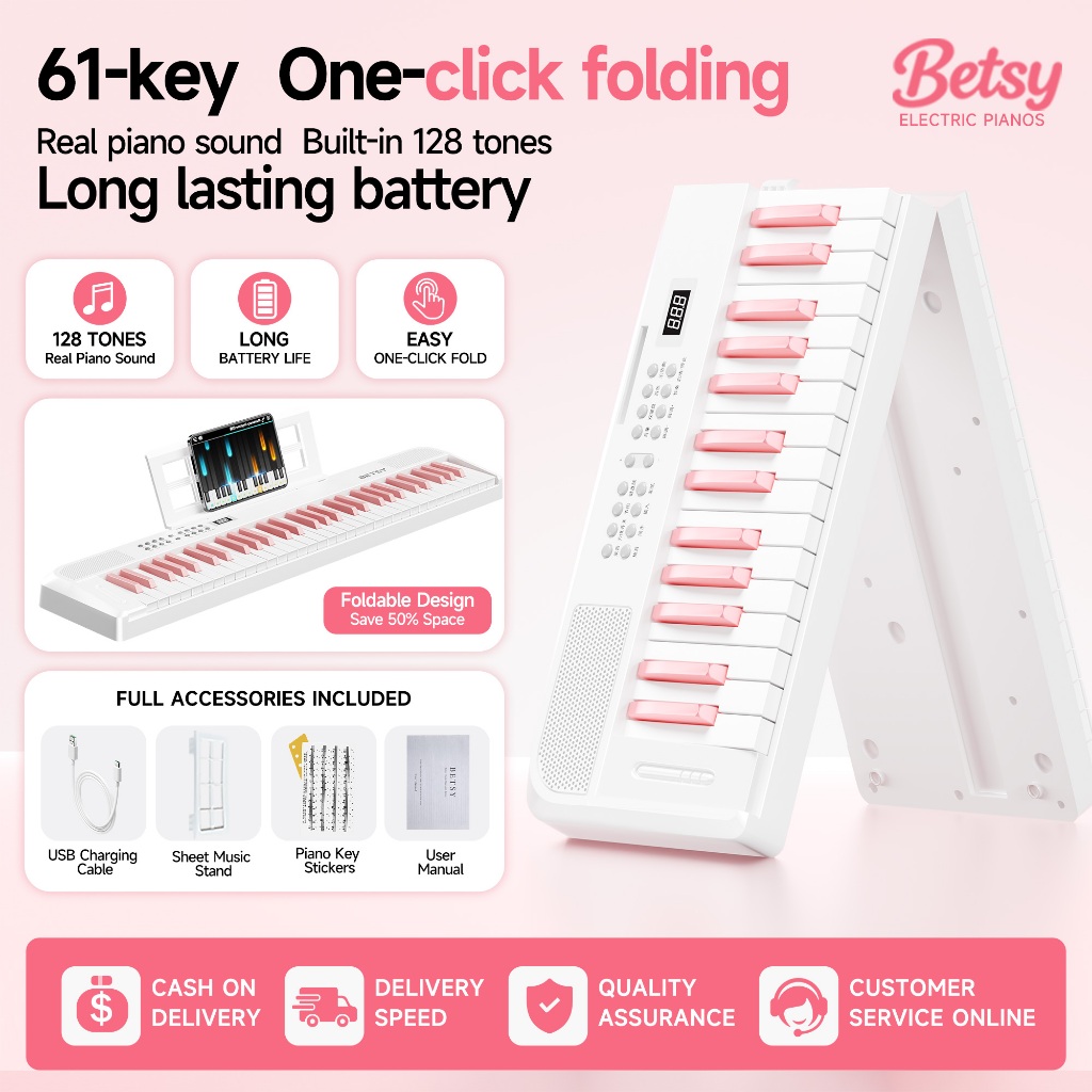 (Local Stock | COD) BETSY B151 61 Keys Foldable Portable Piano Keyboard ...