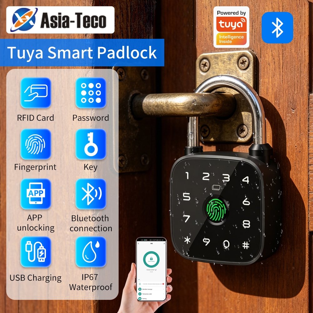 Waterproof Tuya Bluetooth Phone APP Smart Fingerprint Padlock RFID Card ...