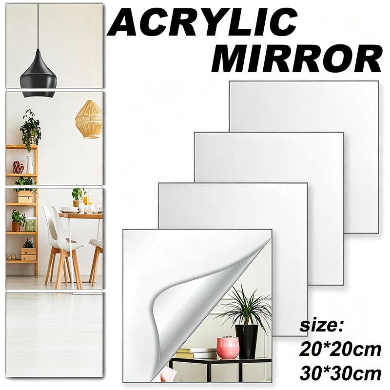 4/8/16 PCS Flexible Acrylic Mirror Wall Stickers Self Adhesive Soft Non ...