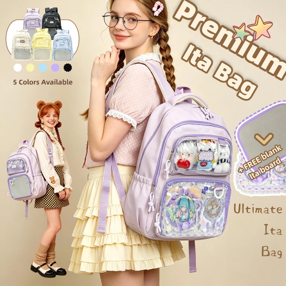 Kawaii Aesthetic Ita Bag Backpack Transparent Clear Window for Pins ...