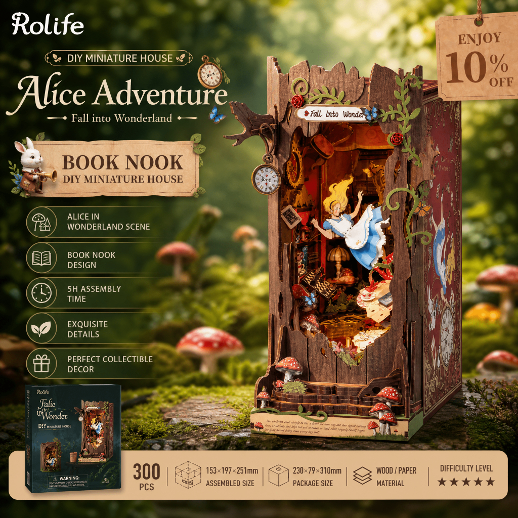 Robotime Rolife Book Nook Kits DIY Booknook LED Miniature House Kit 3D ...