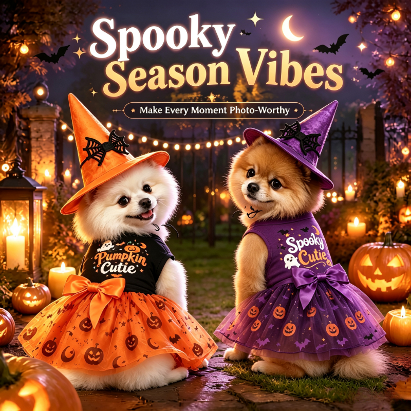 Halloween Witch Pet Tutu Dress & Witch Hat Set, Pumpkin Ghost Bow Skirt ...