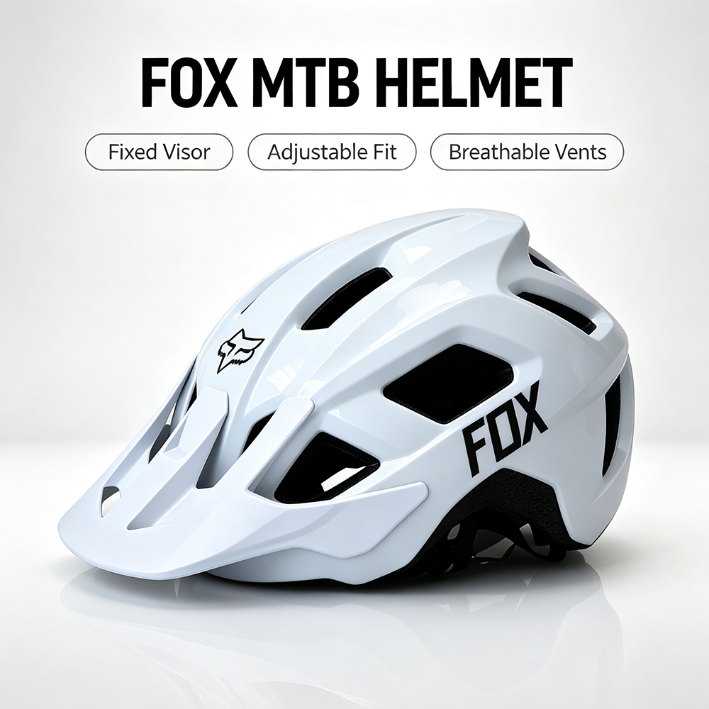 FOX Mountain Bike Helmet Non‑Removable Brim Adjustable Size MTB Cycling ...