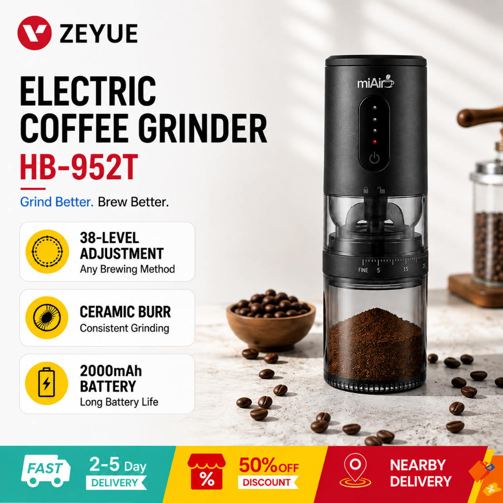 Miair Electric Coffee Grinder Hb-952T – Italian-Style Pour-Over Coffee ...