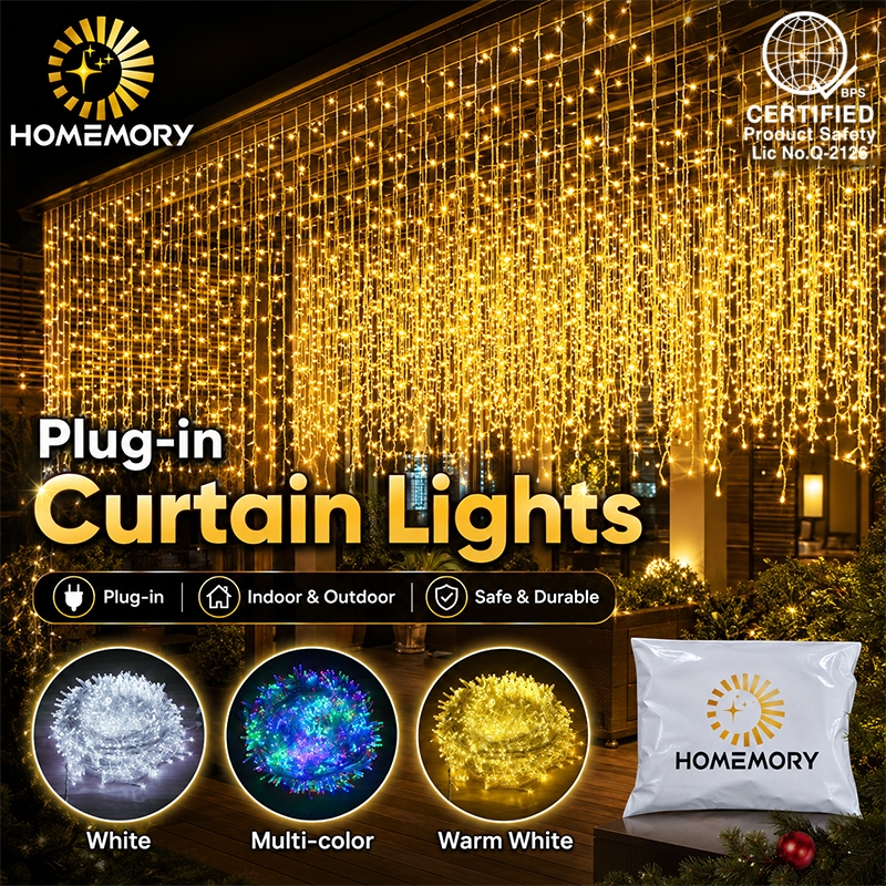 HOMEMORY Christmas Curtain Lights Plug-in Waterproof Copper Wire Fairy ...